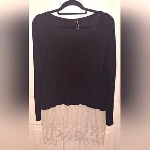 Solus Women’s XL Black Tunic White Lace Trim Longsleeve 90's Whimsygoth Witchy